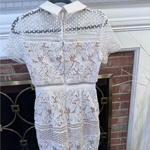 Aqua White Lace Dress with Collar